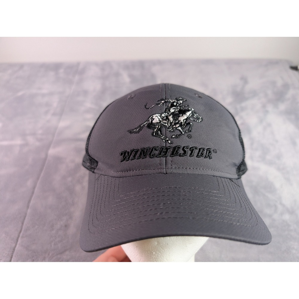 Winchester Gray Black Mesh Trucker Hat Snapback Embroidered Horse Logo OSFM